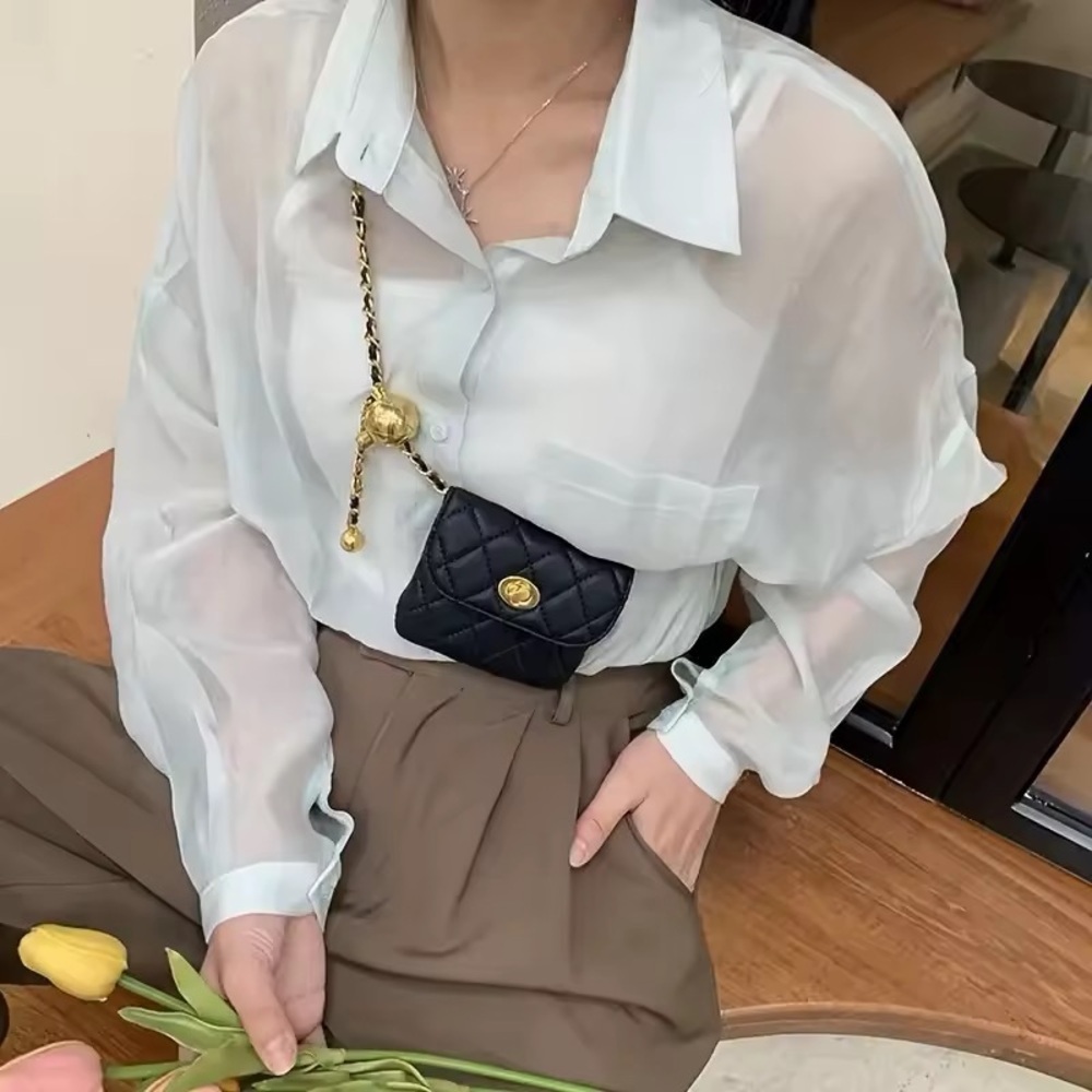 Leather Black and gold statement Chain mini bag belt luxury adjustable size - Picture 4 of 10